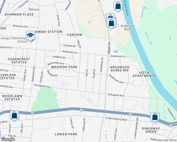 map of restaurants, bars, coffee shops, grocery stores, and more near 297 Scalf Drive in Nashville