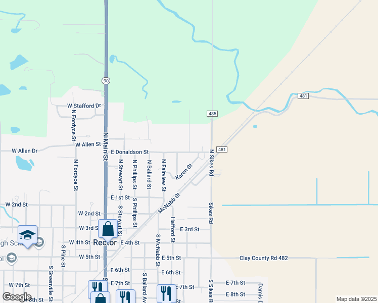 map of restaurants, bars, coffee shops, grocery stores, and more near 700-754 East Donaldson Street in Rector