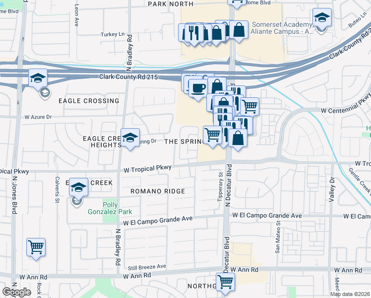 map of restaurants, bars, coffee shops, grocery stores, and more near 6025 Soft Springs Street in Las Vegas