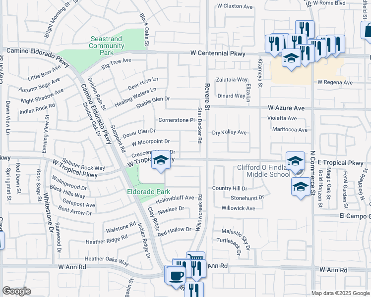 map of restaurants, bars, coffee shops, grocery stores, and more near 924 Crescent Moon Drive in North Las Vegas