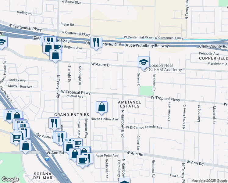 map of restaurants, bars, coffee shops, grocery stores, and more near 6805 Silver Chisel Avenue in Las Vegas