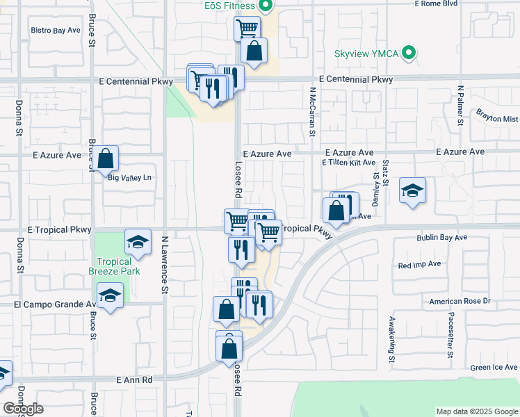 map of restaurants, bars, coffee shops, grocery stores, and more near Glenora Falls Street in North Las Vegas