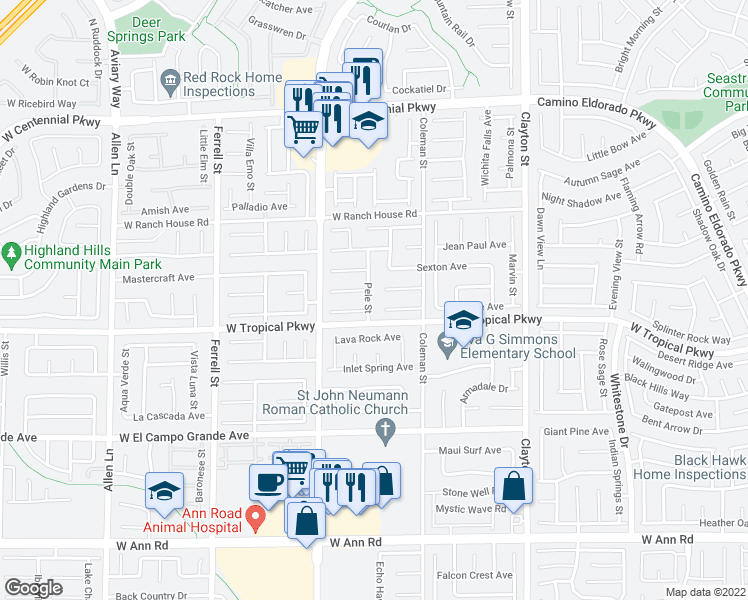 map of restaurants, bars, coffee shops, grocery stores, and more near 6024 Pele Street in North Las Vegas