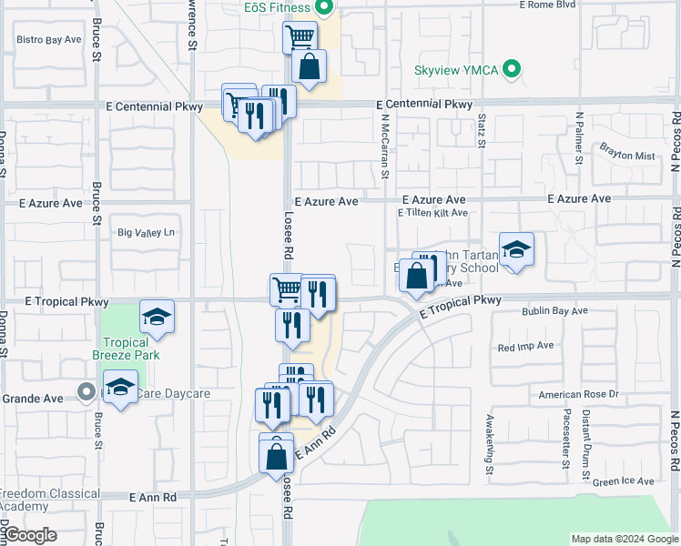 map of restaurants, bars, coffee shops, grocery stores, and more near 6062 Lily Garden St in North Las Vegas
