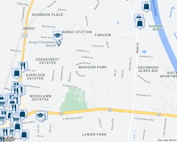 map of restaurants, bars, coffee shops, grocery stores, and more near 536 Singer Drive in Nashville