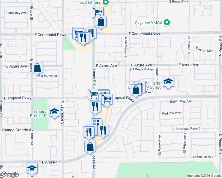 map of restaurants, bars, coffee shops, grocery stores, and more near 2500 East Tropical Parkway in North Las Vegas