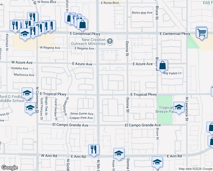 map of restaurants, bars, coffee shops, grocery stores, and more near 6024 North Leaping Foal Street in North Las Vegas