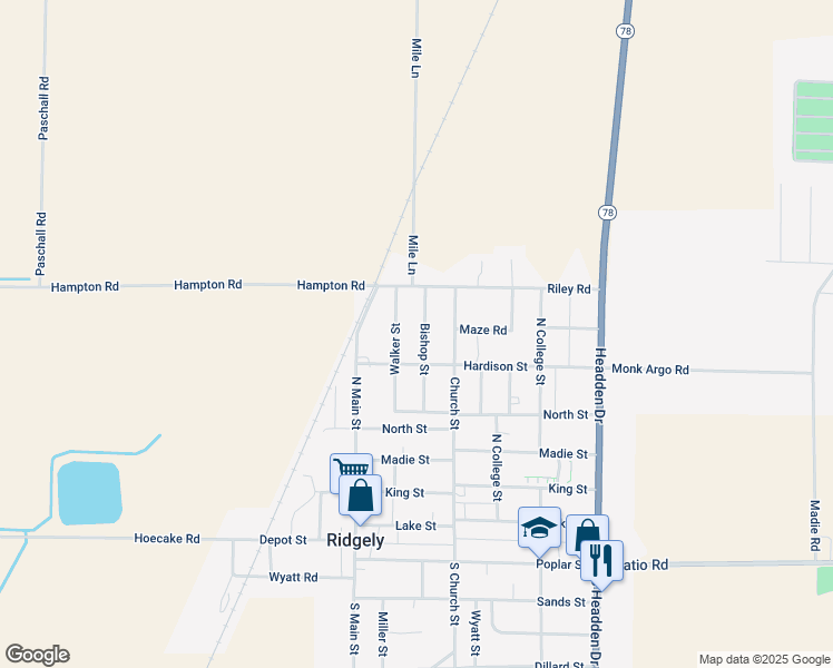 map of restaurants, bars, coffee shops, grocery stores, and more near 537 Bishop St in Ridgely
