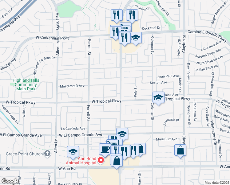 map of restaurants, bars, coffee shops, grocery stores, and more near 2919 Cafe Racer Court in North Las Vegas
