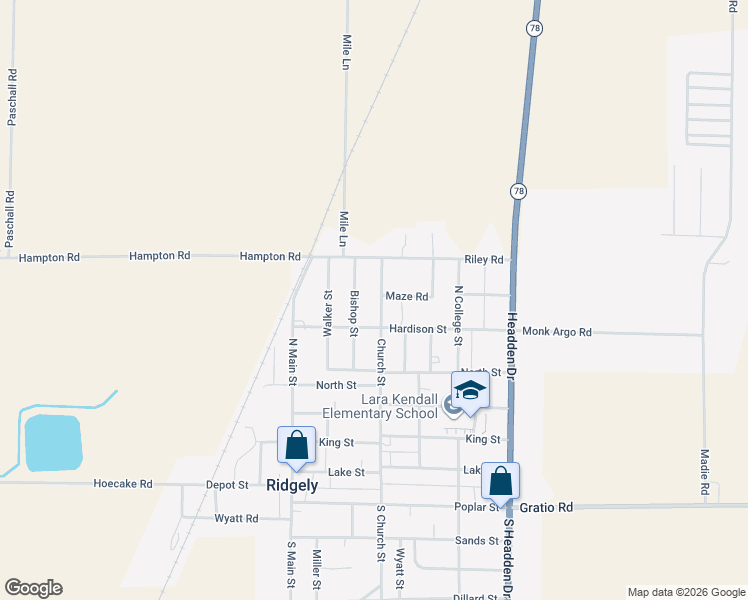 map of restaurants, bars, coffee shops, grocery stores, and more near 533 Church St in Ridgely