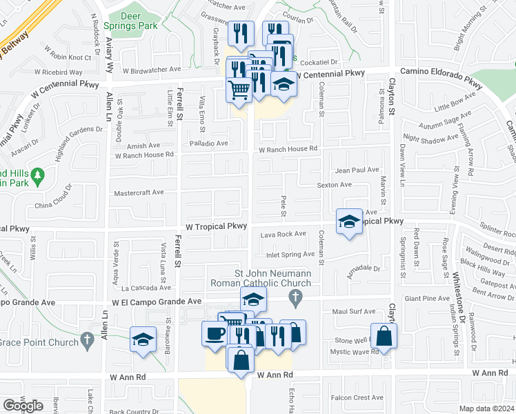 map of restaurants, bars, coffee shops, grocery stores, and more near 2733 Fern Forest Court in North Las Vegas