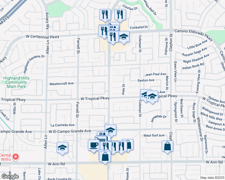 map of restaurants, bars, coffee shops, grocery stores, and more near 2733 Fern Forest Court in North Las Vegas
