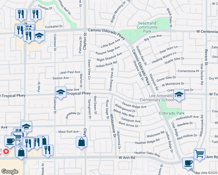 map of restaurants, bars, coffee shops, grocery stores, and more near 6022 Evening View Street in North Las Vegas