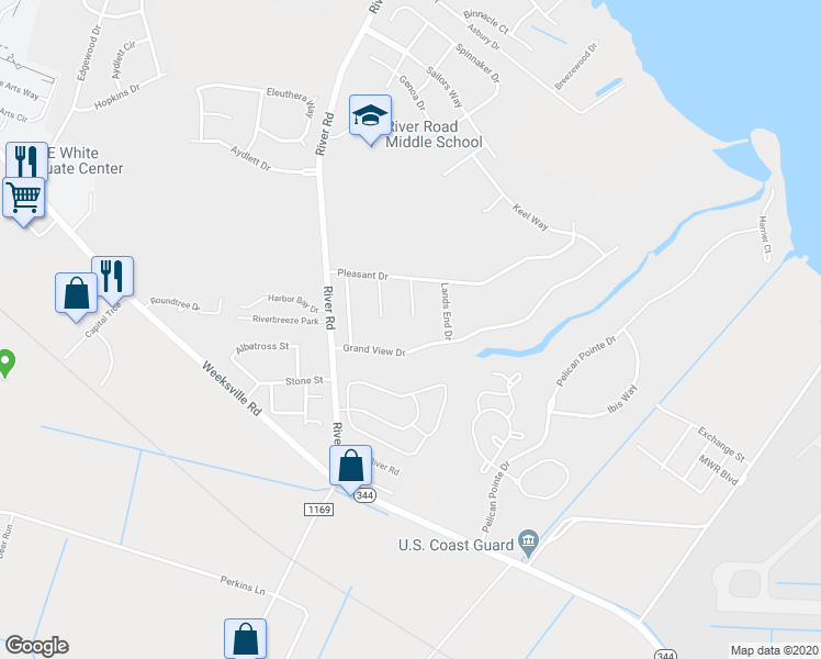 map of restaurants, bars, coffee shops, grocery stores, and more near 110 Pecan Court in Elizabeth City