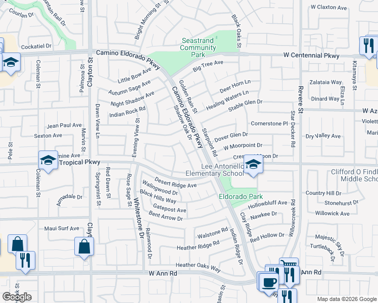 map of restaurants, bars, coffee shops, grocery stores, and more near 6062 Hidden Rock Drive in North Las Vegas
