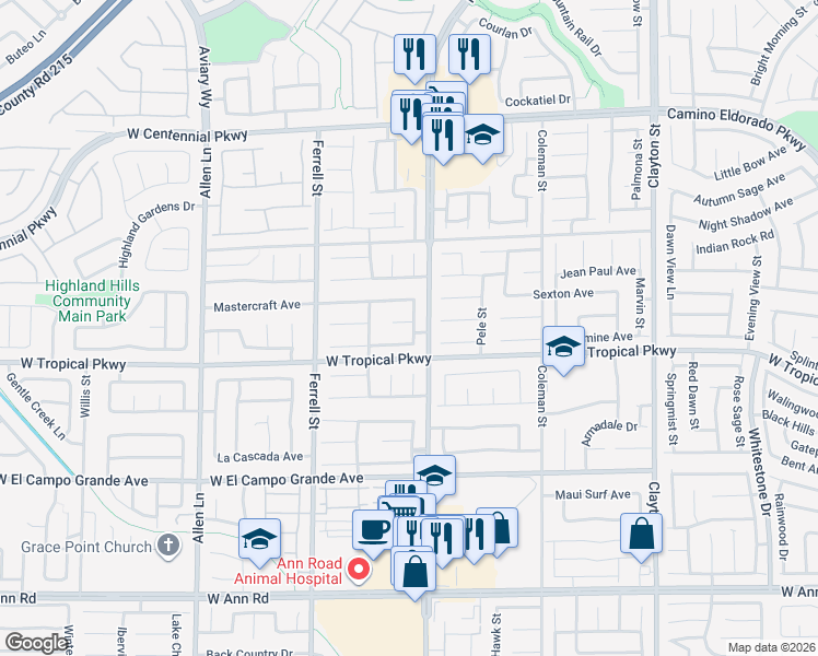 map of restaurants, bars, coffee shops, grocery stores, and more near 2919 Cafe Racer Court in North Las Vegas