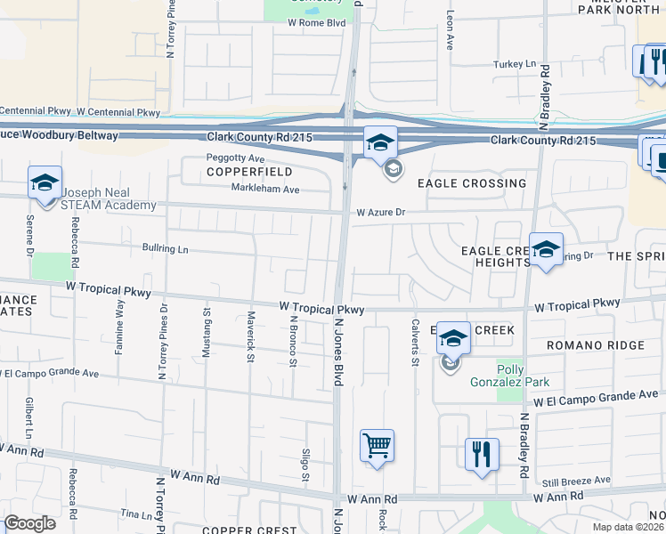 map of restaurants, bars, coffee shops, grocery stores, and more near 6036 Rabbit Track Street in Las Vegas
