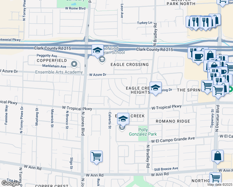 map of restaurants, bars, coffee shops, grocery stores, and more near 6036 Cocktail Drive in Las Vegas
