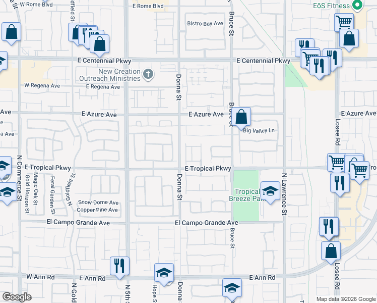 map of restaurants, bars, coffee shops, grocery stores, and more near 6026 Arbor Crest Street in North Las Vegas