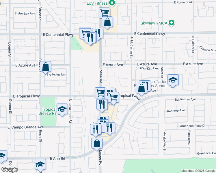 map of restaurants, bars, coffee shops, grocery stores, and more near 2553 Carlotta Garden Ave in North Las Vegas