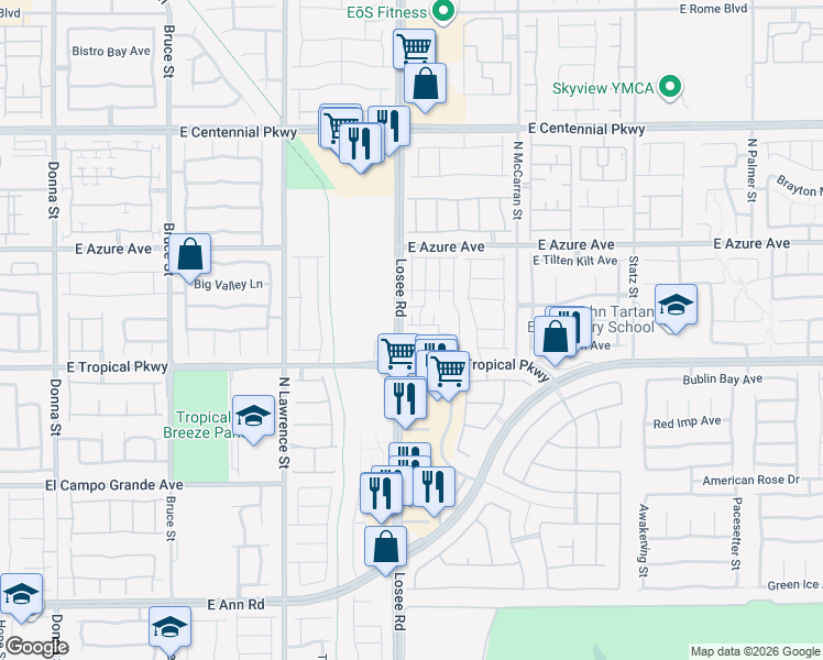 map of restaurants, bars, coffee shops, grocery stores, and more near 2513 Carlotta Garden Ave in North Las Vegas
