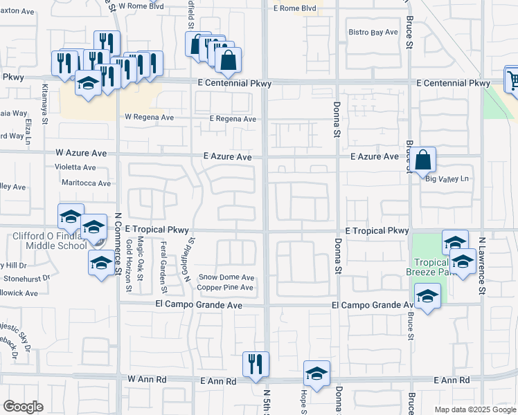 map of restaurants, bars, coffee shops, grocery stores, and more near 6024 Peacock Pine Street in North Las Vegas