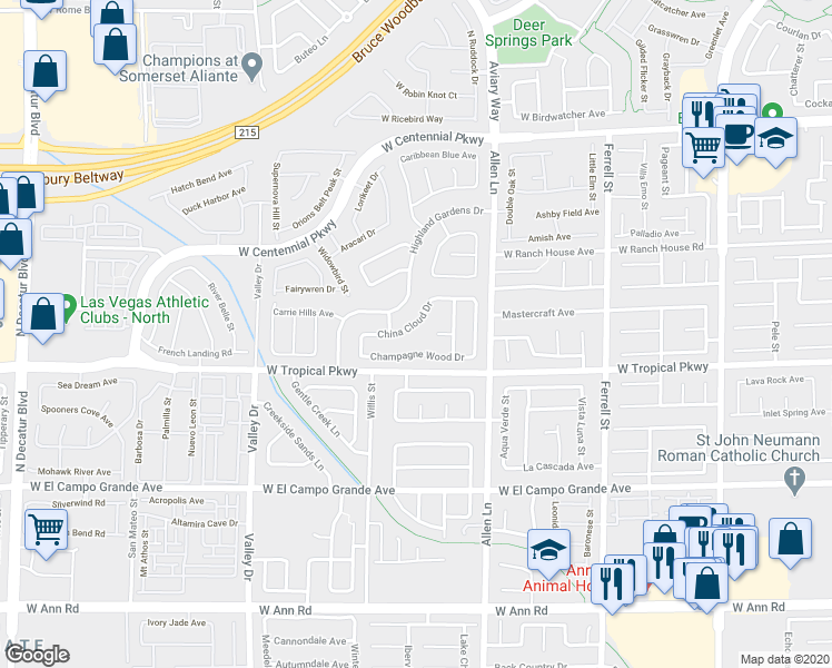 map of restaurants, bars, coffee shops, grocery stores, and more near 3873 China Cloud Drive in North Las Vegas