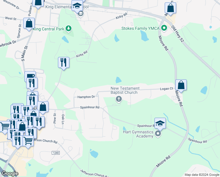 map of restaurants, bars, coffee shops, grocery stores, and more near 229 Logan Court in King