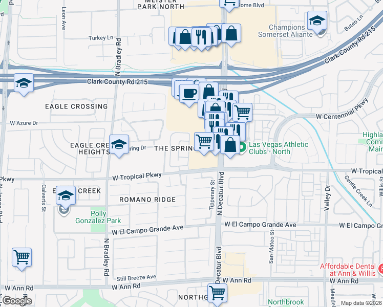 map of restaurants, bars, coffee shops, grocery stores, and more near 6028 Seneca Springs Street in Las Vegas