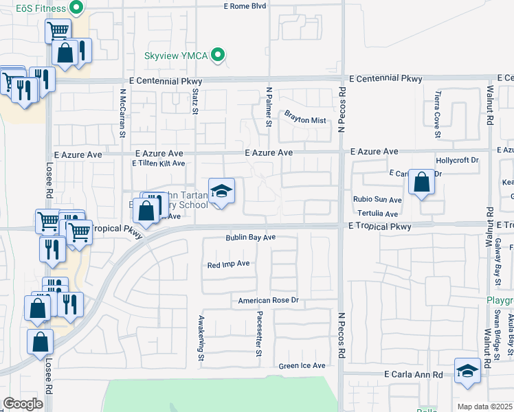 map of restaurants, bars, coffee shops, grocery stores, and more near 3153 Calamus Pointe Avenue in North Las Vegas