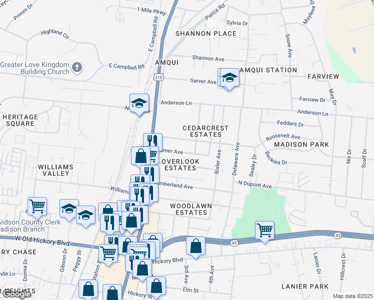 map of restaurants, bars, coffee shops, grocery stores, and more near 233 Garner Avenue in Nashville