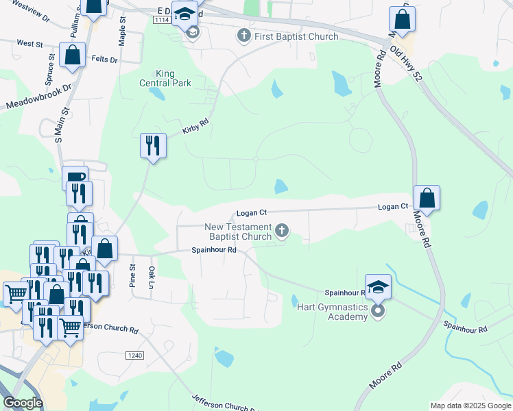 map of restaurants, bars, coffee shops, grocery stores, and more near 229 Logan Court in King