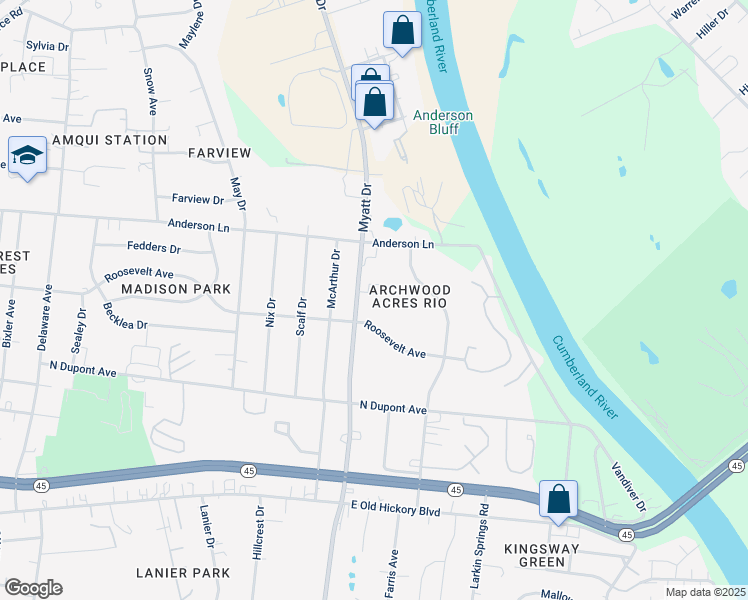map of restaurants, bars, coffee shops, grocery stores, and more near 305 Myatt Drive in Nashville