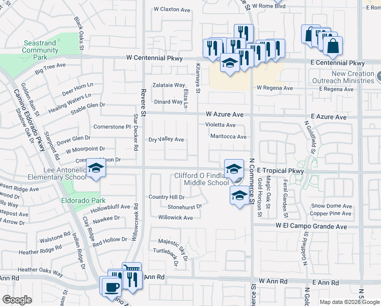 map of restaurants, bars, coffee shops, grocery stores, and more near 6013 Kitamaya Street in North Las Vegas