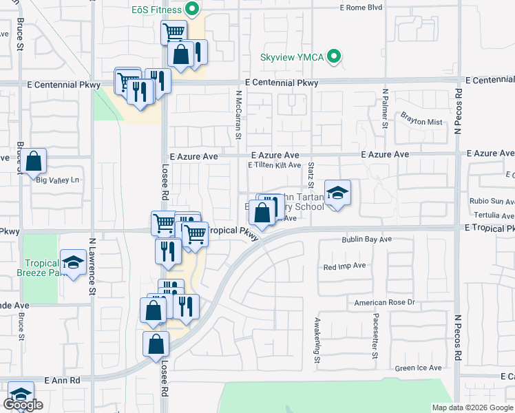 map of restaurants, bars, coffee shops, grocery stores, and more near 6072 Camden Cove Street in North Las Vegas