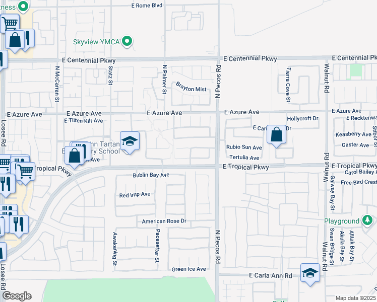 map of restaurants, bars, coffee shops, grocery stores, and more near 3329 East Palatine Hills Avenue in North Las Vegas
