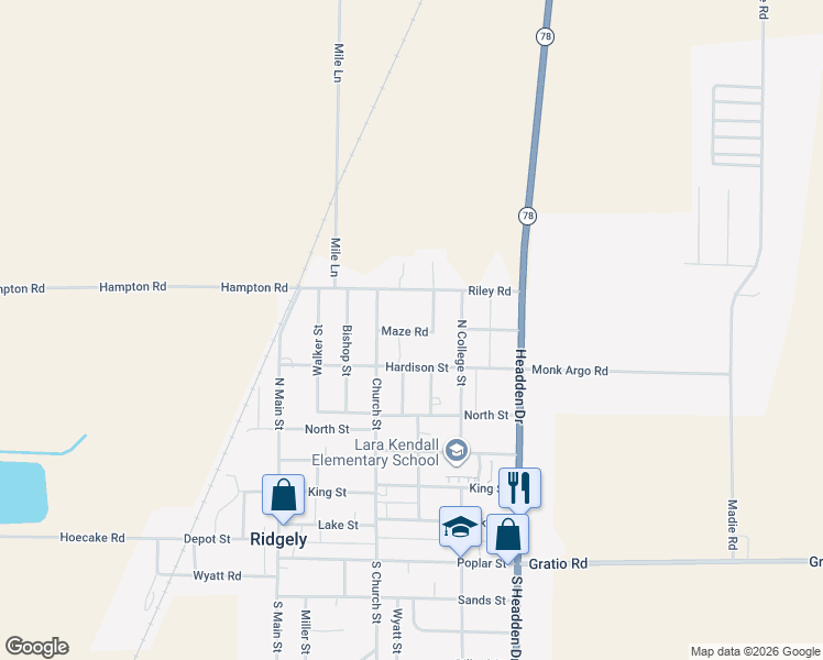 map of restaurants, bars, coffee shops, grocery stores, and more near 498 Maze Road in Ridgely
