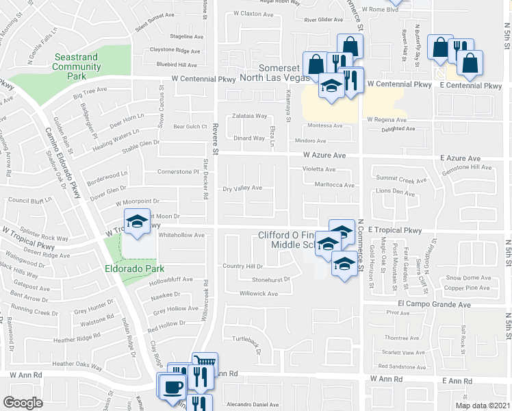 map of restaurants, bars, coffee shops, grocery stores, and more near 625 Blossom Berry Court in North Las Vegas