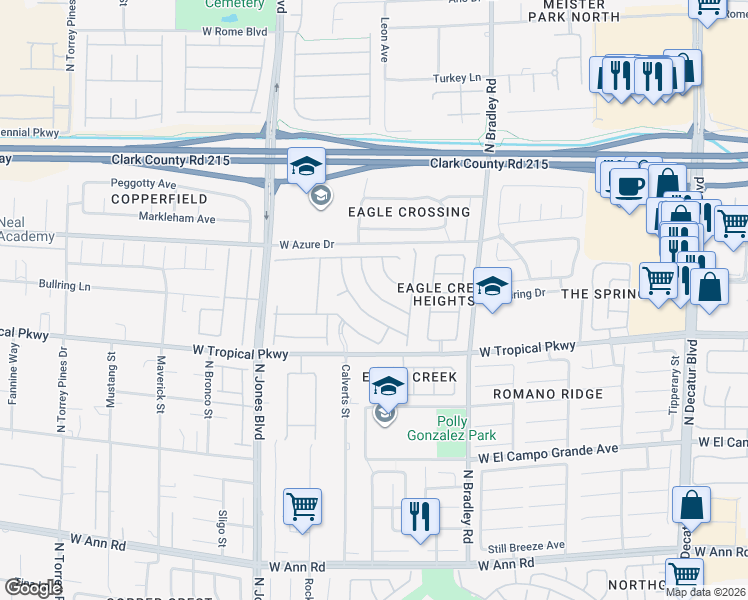 map of restaurants, bars, coffee shops, grocery stores, and more near 6101 Port of Dreams Drive in Las Vegas