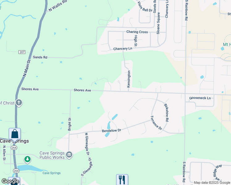 map of restaurants, bars, coffee shops, grocery stores, and more near in Cave Springs