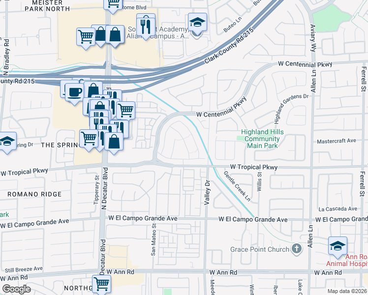 map of restaurants, bars, coffee shops, grocery stores, and more near 6049 Paddleboat Street in North Las Vegas