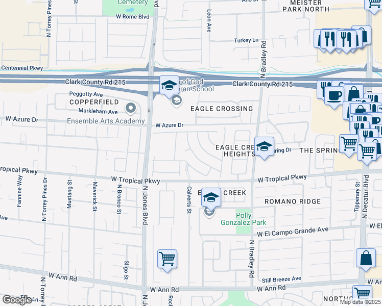 map of restaurants, bars, coffee shops, grocery stores, and more near 6036 Cocktail Drive in Las Vegas