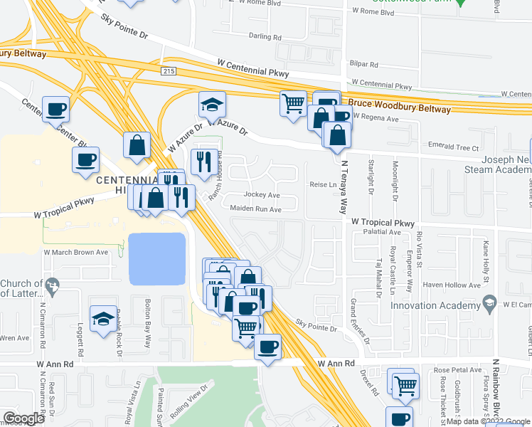 map of restaurants, bars, coffee shops, grocery stores, and more near 7413 Maiden Run Avenue in Las Vegas