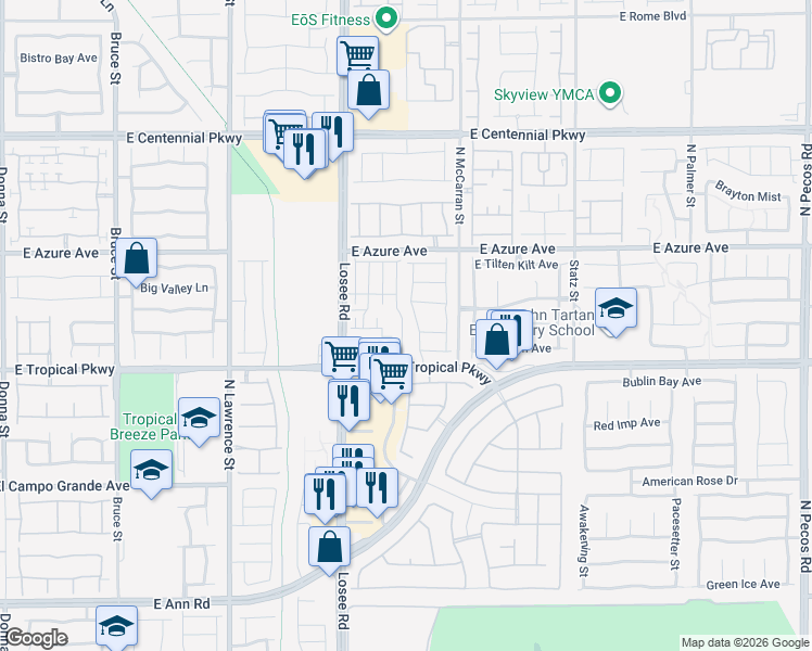 map of restaurants, bars, coffee shops, grocery stores, and more near 2500 East Tropical Parkway in North Las Vegas