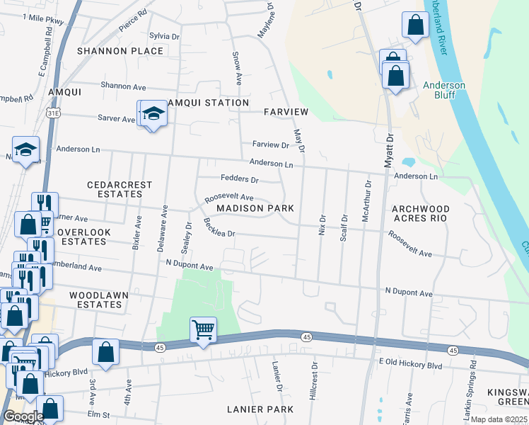 map of restaurants, bars, coffee shops, grocery stores, and more near in Nashville
