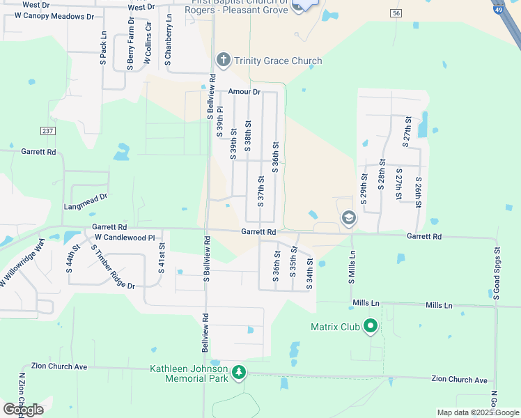 map of restaurants, bars, coffee shops, grocery stores, and more near 6304 South 37th Street in Rogers