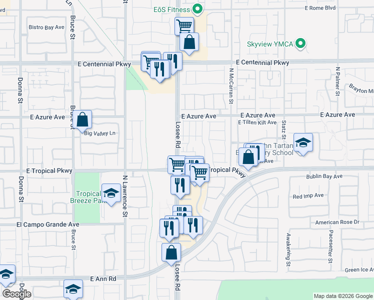 map of restaurants, bars, coffee shops, grocery stores, and more near 3817 Hibiscus Garden St in North Las Vegas