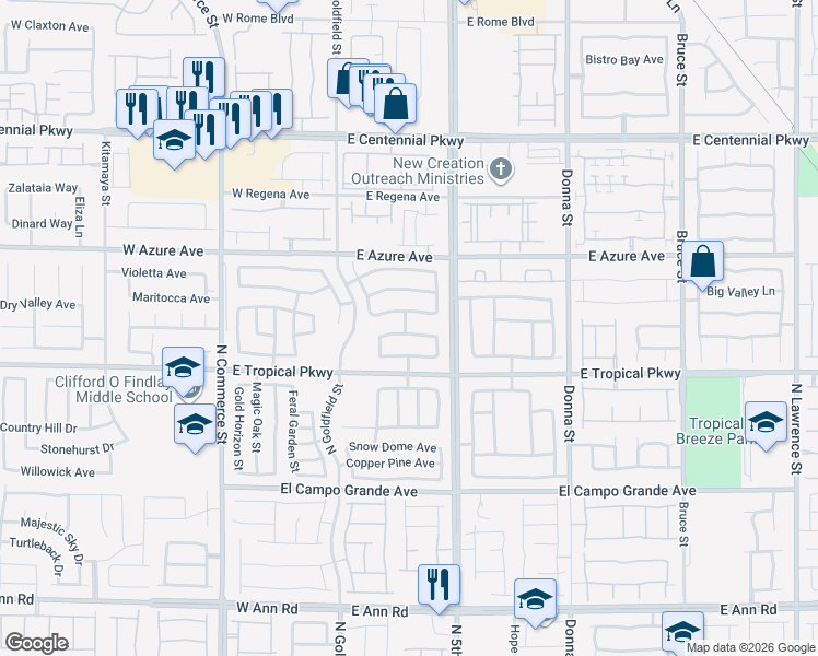 map of restaurants, bars, coffee shops, grocery stores, and more near 304 Whitney Breeze Avenue in North Las Vegas