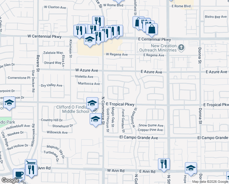 map of restaurants, bars, coffee shops, grocery stores, and more near 6036 Mazeno Peak Street in North Las Vegas