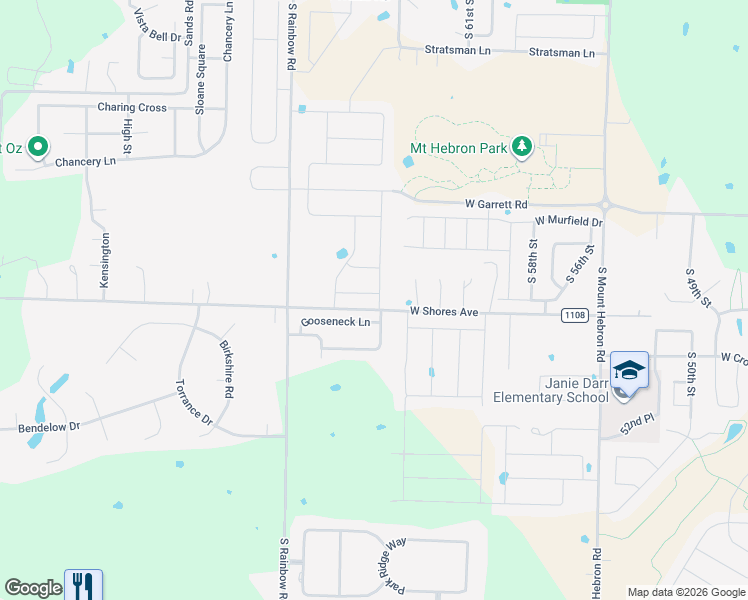map of restaurants, bars, coffee shops, grocery stores, and more near 1432 Gooseneck Lane in Cave Springs